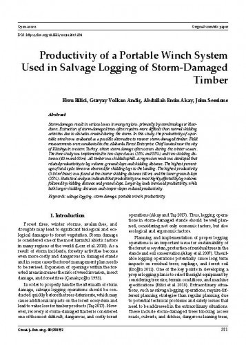 Productivity of a portable winch system used in salvage logging of storm-damaged timber / Ebru Bilici, Güryay Volkan Andiç, Abdullah Emin Akay, John Sessions.