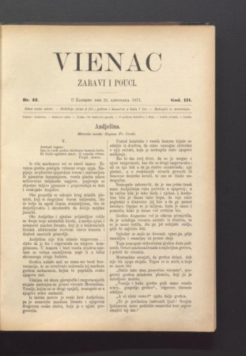 Vienac : zabavi i pouci. : 3,42(1871) / urednik Ivan Dežman.