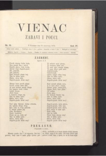 Vienac : zabavi i pouci. : 4,32(1872) / urednik Franjo Marković.