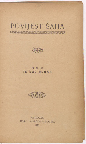 Povijest šaha   / priredio Izidor Gross.