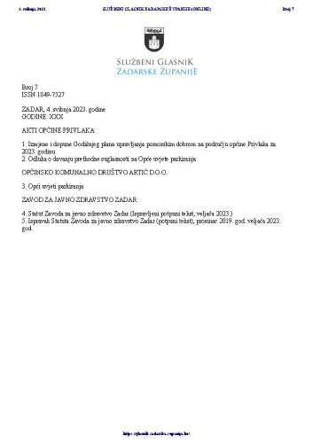 Službeni glasnik Zadarske županije : 30,7(2023)