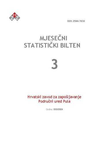 Mjesečni statistički bilten : 29,3(2024)  / Hrvatski zavod za zapošljavanje, Područni ured Pula ; urednica Tanja Lorencin Matić.