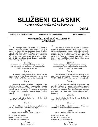 Službeni glasnik Koprivničko-križevačke županije : 32,9a(2024)  / glavni i odgovorni urednik Ljubica Belobrk Flamaceta.