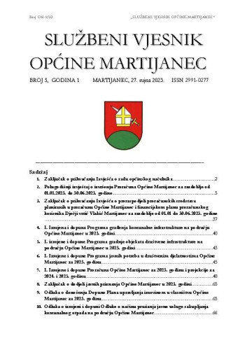 Službeni vjesnik Općine Martijanec : 1,5(2023)  / Branimir Nađ, glavni i odgovorni urednik