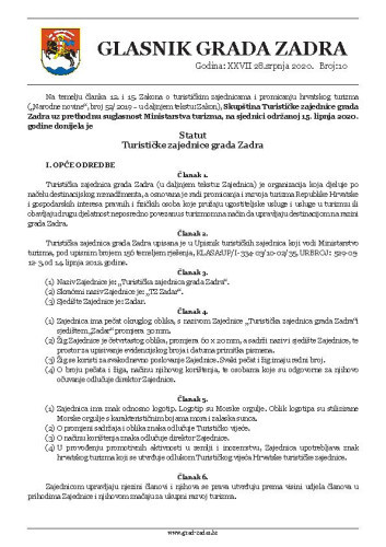 Glasnik grada Zadra : 27,10(2020) /  odgovorna Mirjana Zubčić