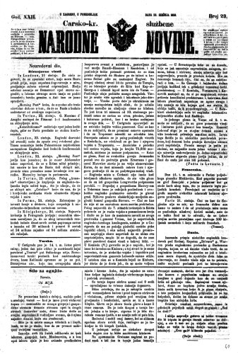 Carsko-kr. službene narodne novine : 22,23(1856)  / privremeni učrednik Dr. Demeter.