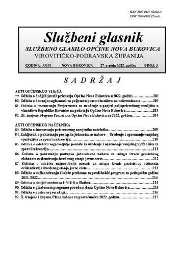 Službeni glasnik   : službeno glasilo Općine Nova Bukovica : 29,5(2022)  / Općina Nova Bukovica ; odgovorni urednik Irena Stipanović.