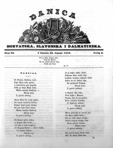 Danica horvatska, slavonska i dalmatinska : 10,26(1844)  / učrednik Ljudevit Gaj.