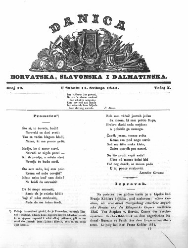 Danica horvatska, slavonska i dalmatinska : 10,19(1844)  / učrednik Ljudevit Gaj.