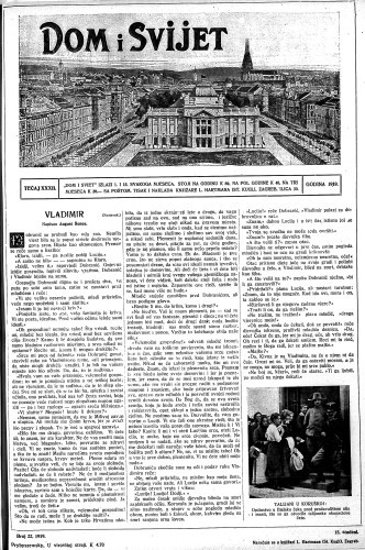 Dom i sviet  : ilustrovani list za zabavu, pouku i viesti dnevnih dogadjaja, javnom i društvenom životu, umjetnosti i znanosti, trgovini, obrtu, glazbi i kazalištu : 32,22(1919) / urednik Rudolf Kugli.