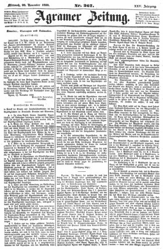 Agramer Zeitung : 25,267(1850) / für die Redaktion verantwortlich Ivan Sonvan