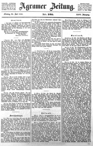 Agramer Zeitung : 26,166(1851) / für die Redaktion verantwortlich Ivan Sonvan. 