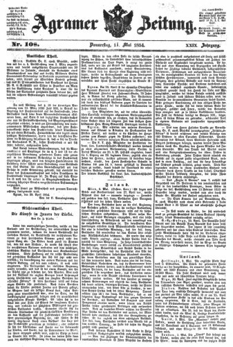 Agramer Zeitung : 29,108(1854) / für die Redaktion verantwortlich Ivan Sonvan. 