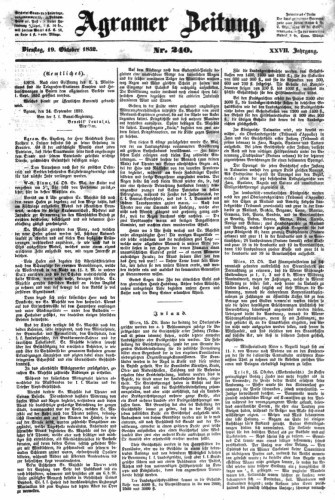 Agramer Zeitung : 26,240(1851) / für die Redaktion verantwortlich Ivan Sonvan. 