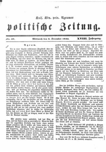 Agramer politische Zeitung : 18,97(1843) / Verlager und Redacteur Franz Stauduar und Ferd. Rosenau.