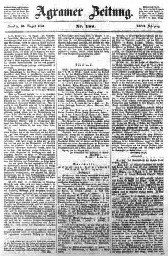 Agramer Zeitung : 26,188(1851) / für die Redaktion verantwortlich Ivan Sonvan. 