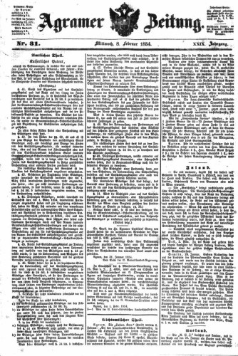 Agramer Zeitung : 29,31(1854) / für die Redaktion verantwortlich Ivan Sonvan. 