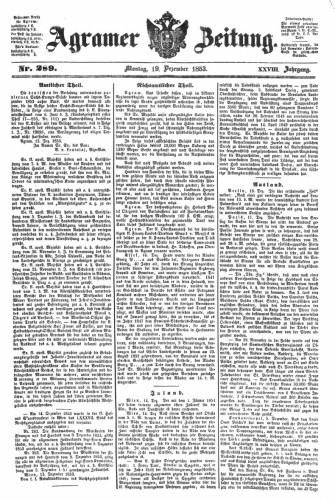 Agramer Zeitung : 28,289(1853) / Redakteur und Verleger F. S. Stauduar.