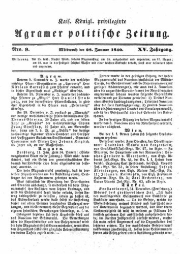 Agramer politische Zeitung : 15,9(1840) / Verlager und Redacteur Franz Stauduar und Ferdinand Rosenau.