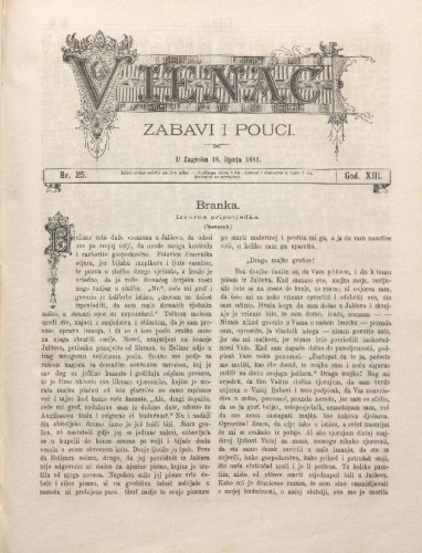 Vienac : zabavi i pouci. : 13,25(1881) / urednik August Šenoa.