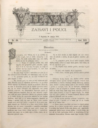 Vienac : zabavi i pouci. : 13,29(1881) / urednik August Šenoa.