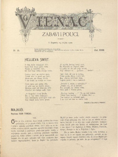 Vienac : zabavi i pouci. : 32,39(1900) / uredjuje Gjuro Arnold.