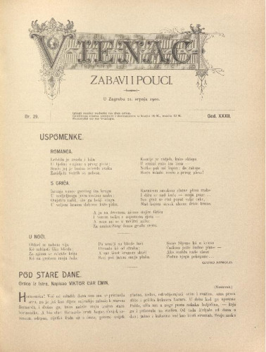 Vienac : zabavi i pouci. : 32,29(1900) / uredjuje Gjuro Arnold.