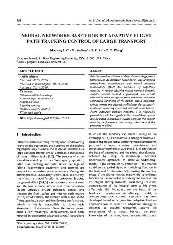 Neural networks-based robust adaptive flight path tracking control of large transport / Maolong Lv, Xiuxia Sun, G. Z. Xu, Z. T. Wang.