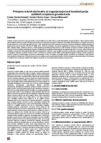 Primjena mikrokalorimetra za sagorjevanje kod karakterizacĳe zaštitnih svojstava goveđe kože / Franka Žuvela Bošnjak, Sandra Flinčec Grgac, Suzana Mihanović.