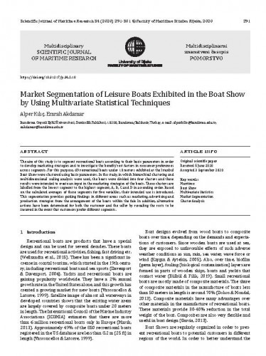 Market segmentation of leisure boats exhibited in the boat show by using multivariate statistical techniques / Alper Kılıç, Emrah Akdamar.