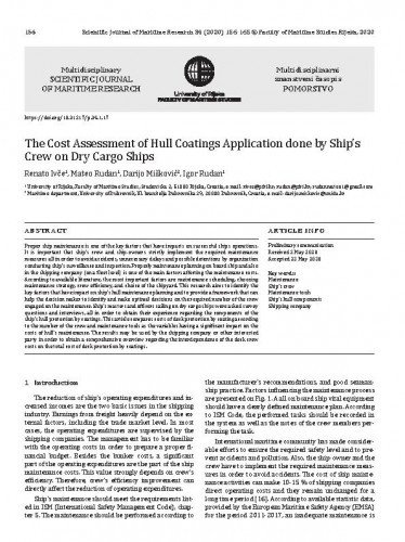 The cost assessment of hull coatings application done by ship’s crew on dry cargo ships / Renato Ivče, Mateo Rudan, Darijo Mišković, Igor Rudan.