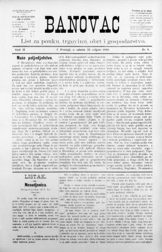 Banovac  : list za pouku, trgovinu, obrt i gospodarstvo : 2,8(1889) / odgovorni urednik Gjuro Kostinčer.
