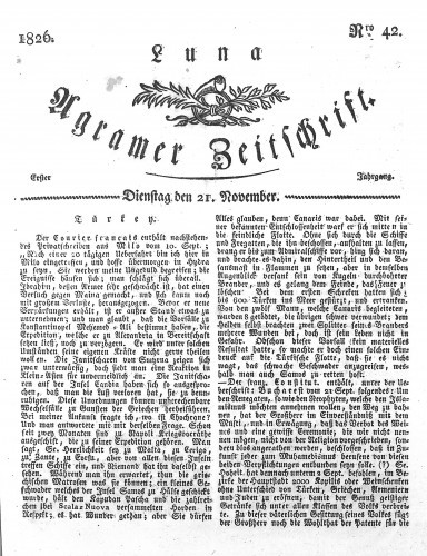 Luna Agramer Zeitschrift : 1,42(1826) / Herausgeber und Redacteurs F. S. Stauduar.