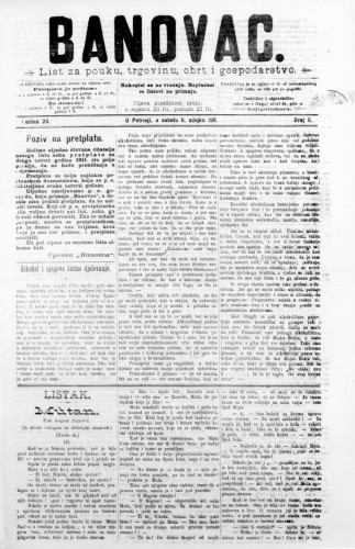 Banovac  : list za pouku, trgovinu, obrt i gospodarstvo : 24,11(1911) / odgovorni urednik Dragutin Benko.