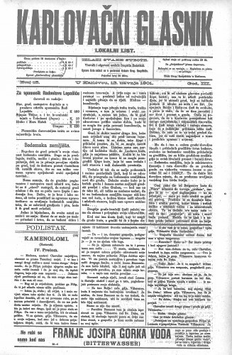 Karlovački glasnik : lokalni list : 3,15(1901) / odgovorni urednik Dragutin Hauptfeld.