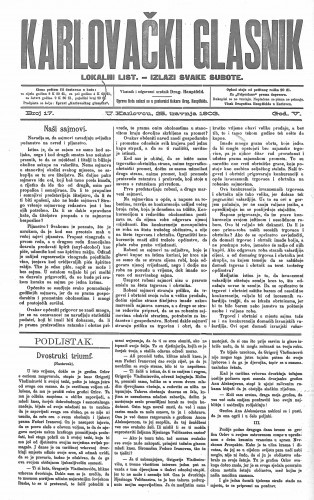 Karlovački glasnik : lokalni list : 5,17(1903) / odgovorni urednik Drag. Hauptfeld.
