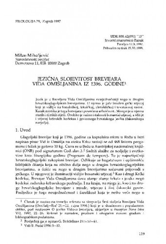 Jezična slojevitost brevijara Vida Omišljanina iz 1396. godine /Milan Mihaljević.