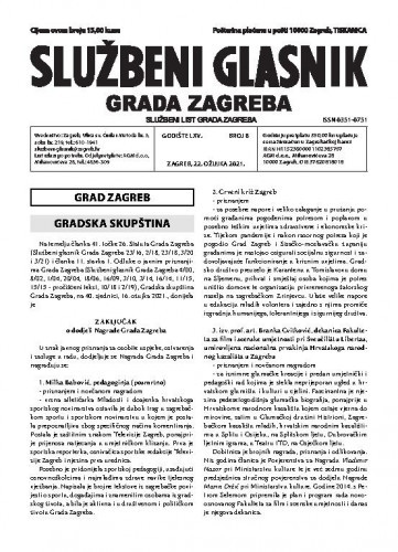 Službeni glasnik grada Zagreba : 65, 8(2021) / glavna urednica Mirjana Lichtner Kristić.
