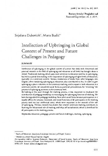 Intellection of upbringing in global context of present and future challenges in pedagogy / Snježana Dubovicki, Marta Budić.