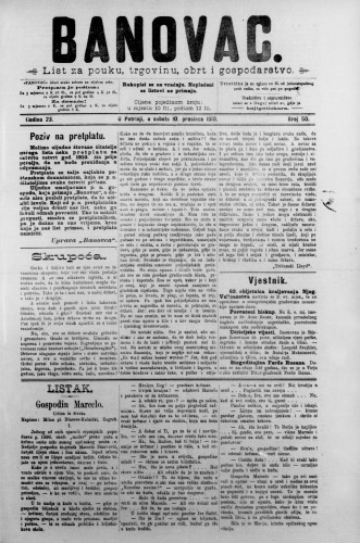 Banovac  : list za pouku, trgovinu, obrt i gospodarstvo : 23,50(1910) / odgovorni urednik Dragutin Benko.
