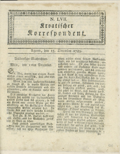 Kroatischer Korrespondent : 1,57(1789)   / [Johann Thomas].