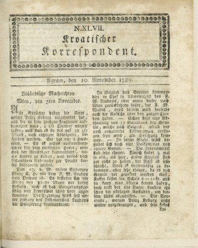 Kroatischer Korrespondent : 1,47(1789)   / [Johann Thomas].