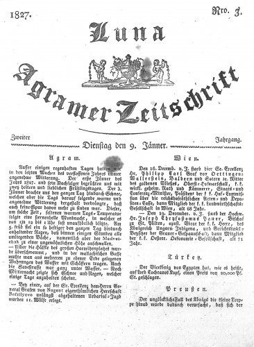 Luna Agramer Zeitschrift : 2,3(1827) / Herausgeber und Redacteurs F. S. Stauduar und F. Rosenau.
