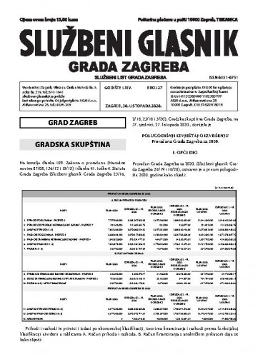 Službeni glasnik grada Zagreba : 64,27(2020) / glavna urednica Mirjana Lichtner Kristić.