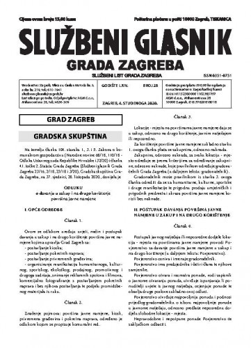 Službeni glasnik grada Zagreba : 64,28(2020) / glavna urednica Mirjana Lichtner Kristić.
