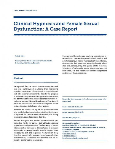 Clinical hypnosis and female sexual dysfunction : a case report / Andrej Starc.