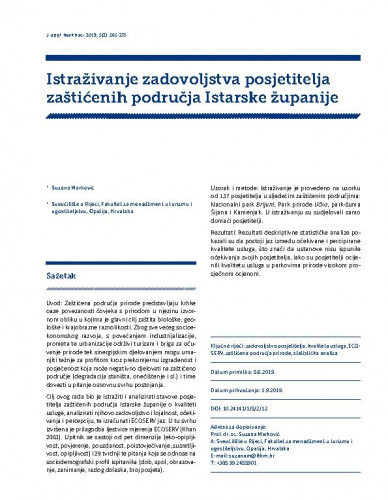 Istraživanje zadovoljstva posjetitelja zaštićenih područja Istarske županije / Suzana Marković.