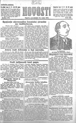 Novosti : 16,245(1921) / odgovorni urednik Lj. Z. Kara.