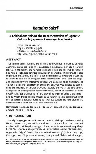 A critical analysis of the representation of Japanese culture in Japanese language textbooks   / Katarina Šukelj.