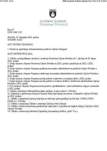 Službeni glasnik Zadarske županije : 29,27(2022) /  glavna urednica Marina Plenča Alibašić.